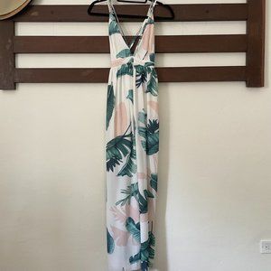 Palm Print Maxi Dress with Criss Cross Back